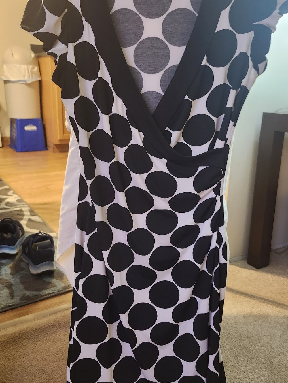 INC International Concepts Black Dress with Gray Polka Dot Lining
